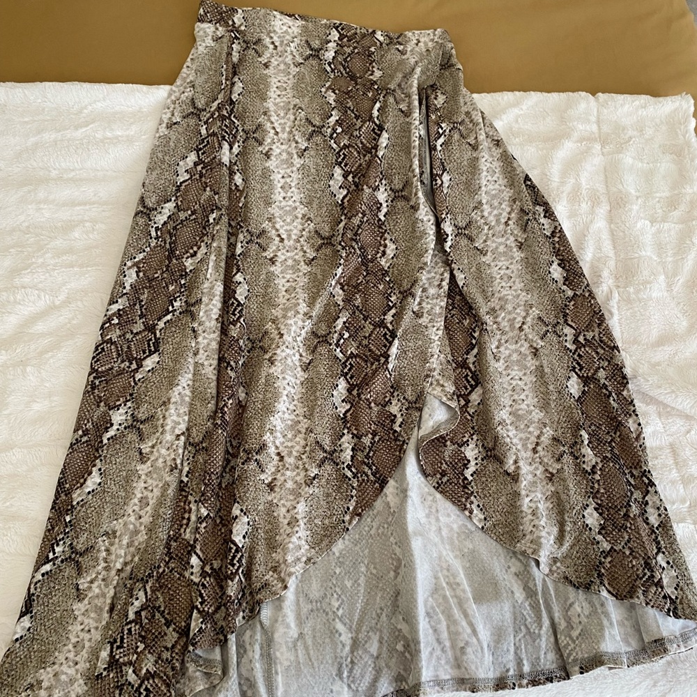 CJLA wrap snakeskin midi skirt